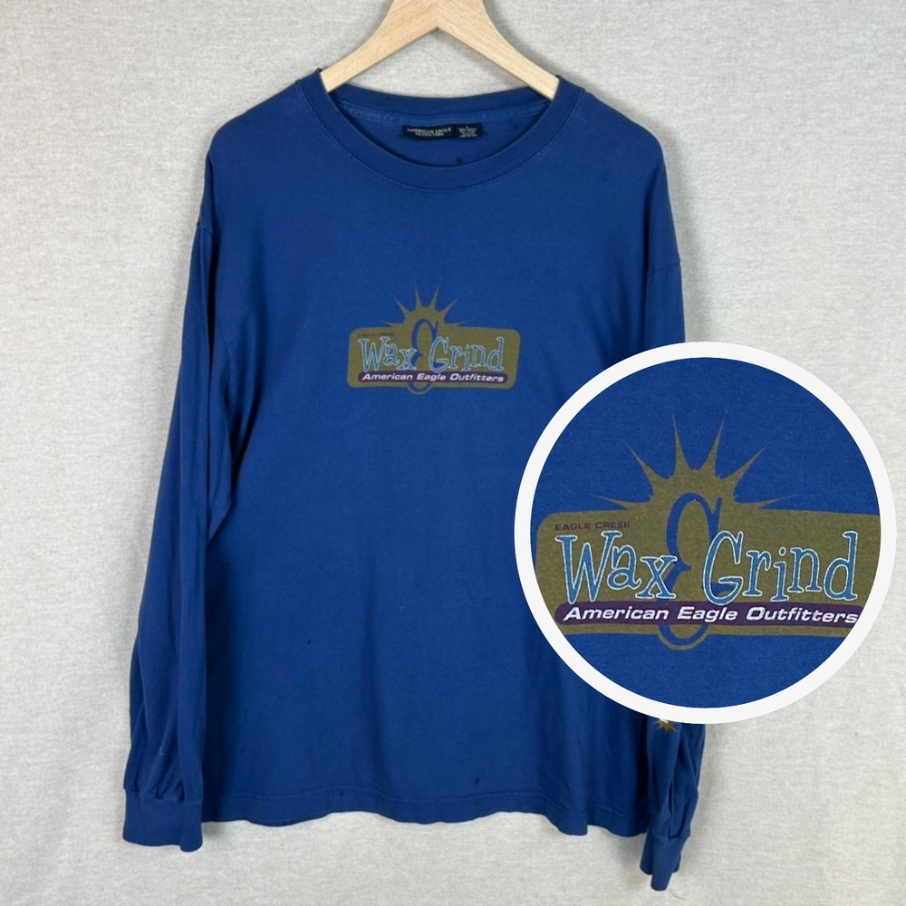 Vintage Y2K American Eagle Wax & Grind Long Sleeve Tee Mens L Skater Grunge